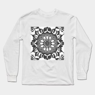 Lotus Mandala (Black and White) Long Sleeve T-Shirt